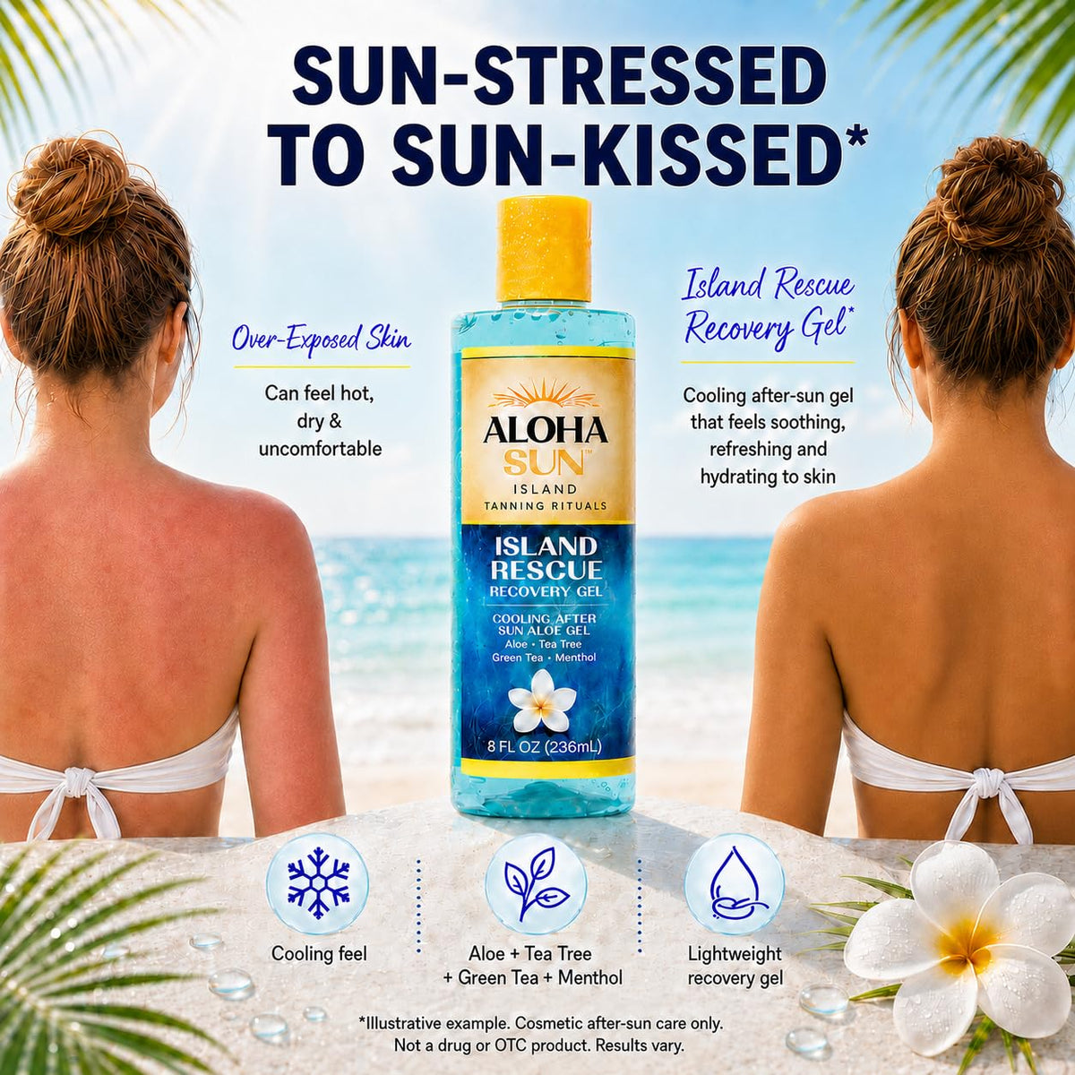 Aloha Sun being applied to shoulder showing cooling comfort after sun exposure