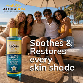 Aloha Sun bottle held in hand for scale highlighting the travel-friendly 8 fl oz