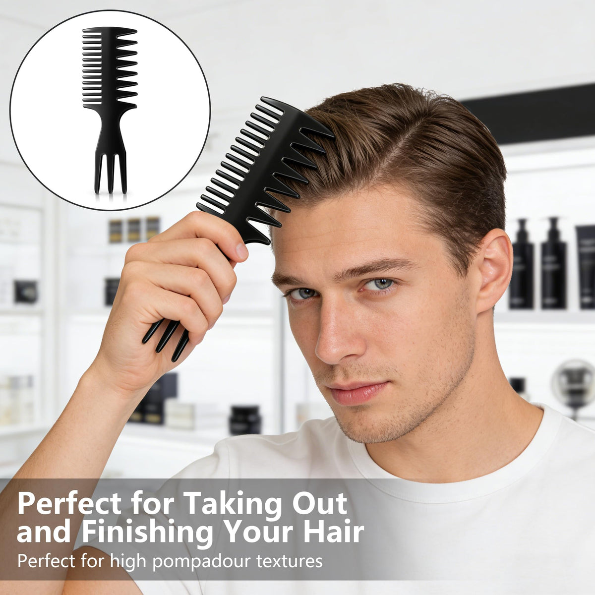 Alonekiss comb held next to hand showing portable size and control