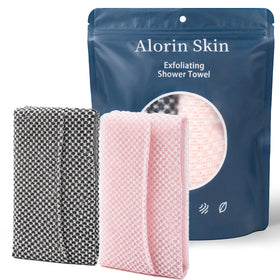 Alorin Skin front view of pink and black towels showing durable two‑pack benefit
