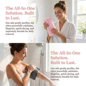 Alorin Skin towel being used in shower showing gentle exfoliation in action