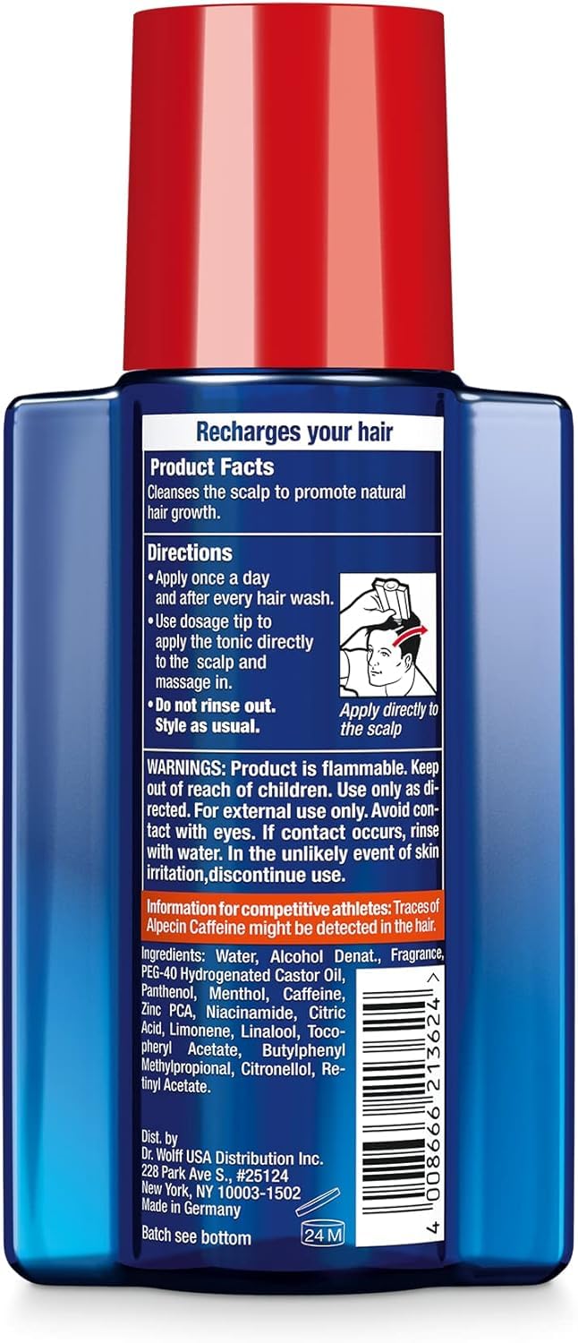 Alpecin on bathroom shelf with grooming items showing daily routine benefit