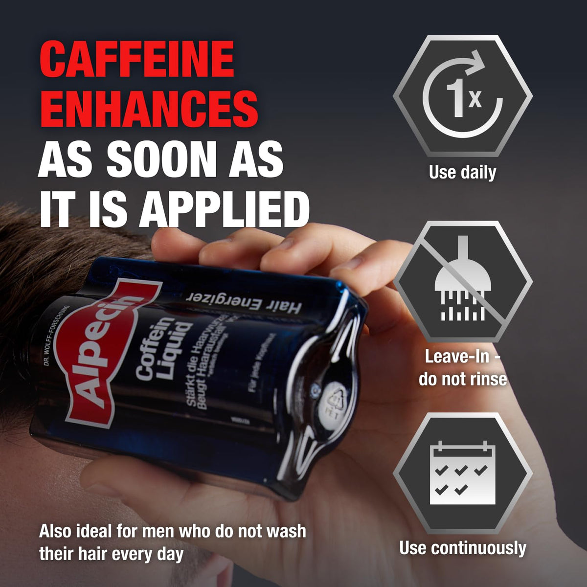 Alpecin texture drop on fingertip showing lightweight absorption benefit