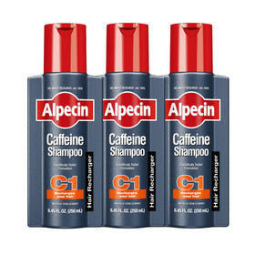 Alpecin bottle front packaging showing label and volume, brand clarity benefit