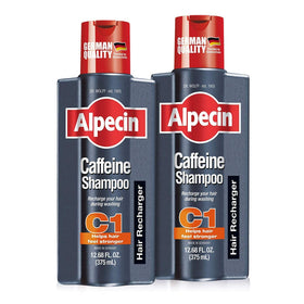 Alpecin bottle front view showing brand and size, for easy identification and purchase