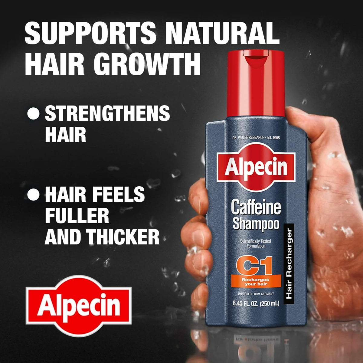 detailed shot of Alpecin C1 label and ingredients, brand transparency benefit