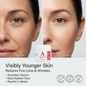 Alpha cream texture close-up highlights silky finish and gentle exfoliation