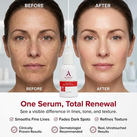 Alpha serum texture droplet on fingertip demonstrating lightweight absorption and smooth finish