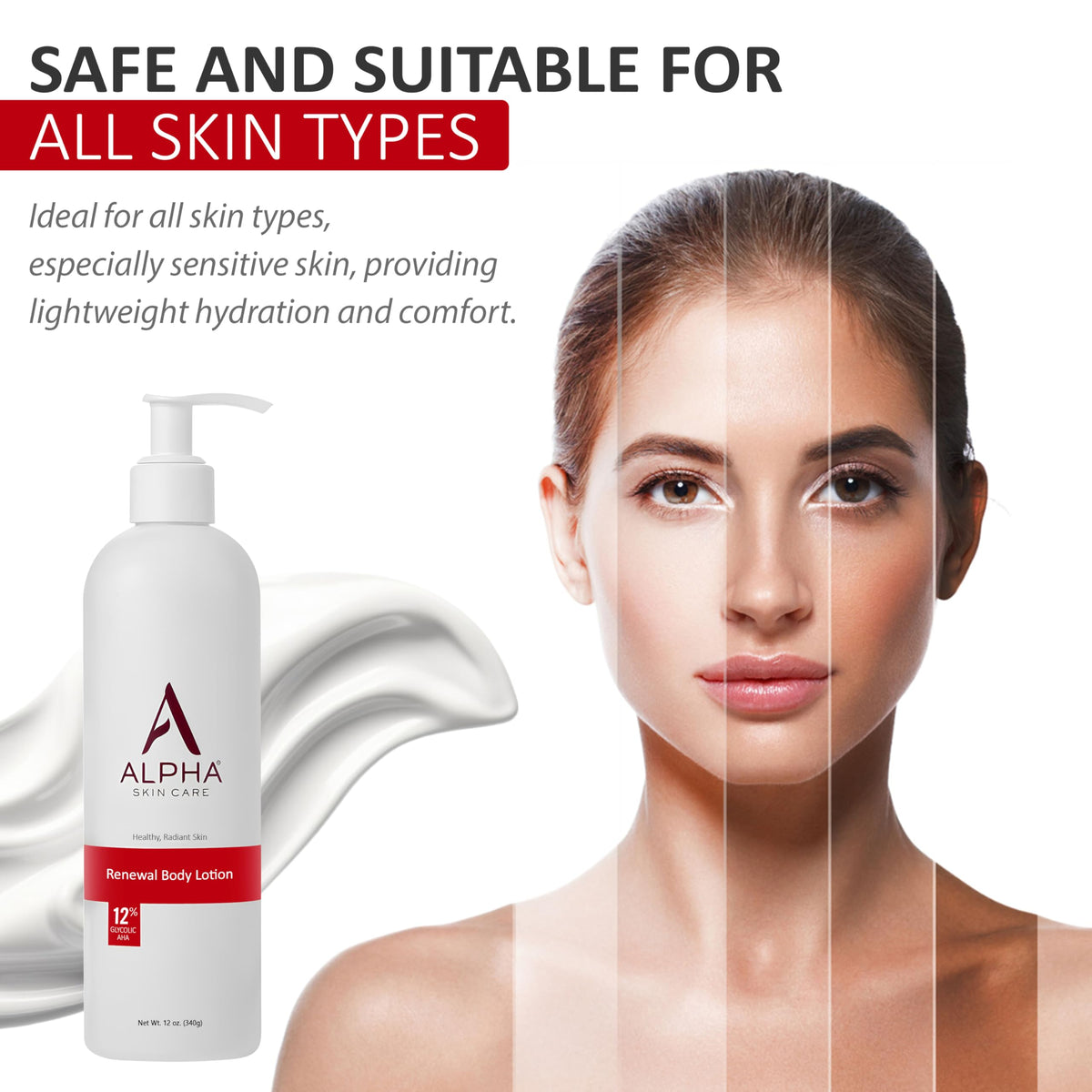 Alpha applying lotion to forearm demonstrating exfoliation and hydration