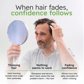 Alphainfuse dropper applying serum to scalp demonstrating precise application benefit