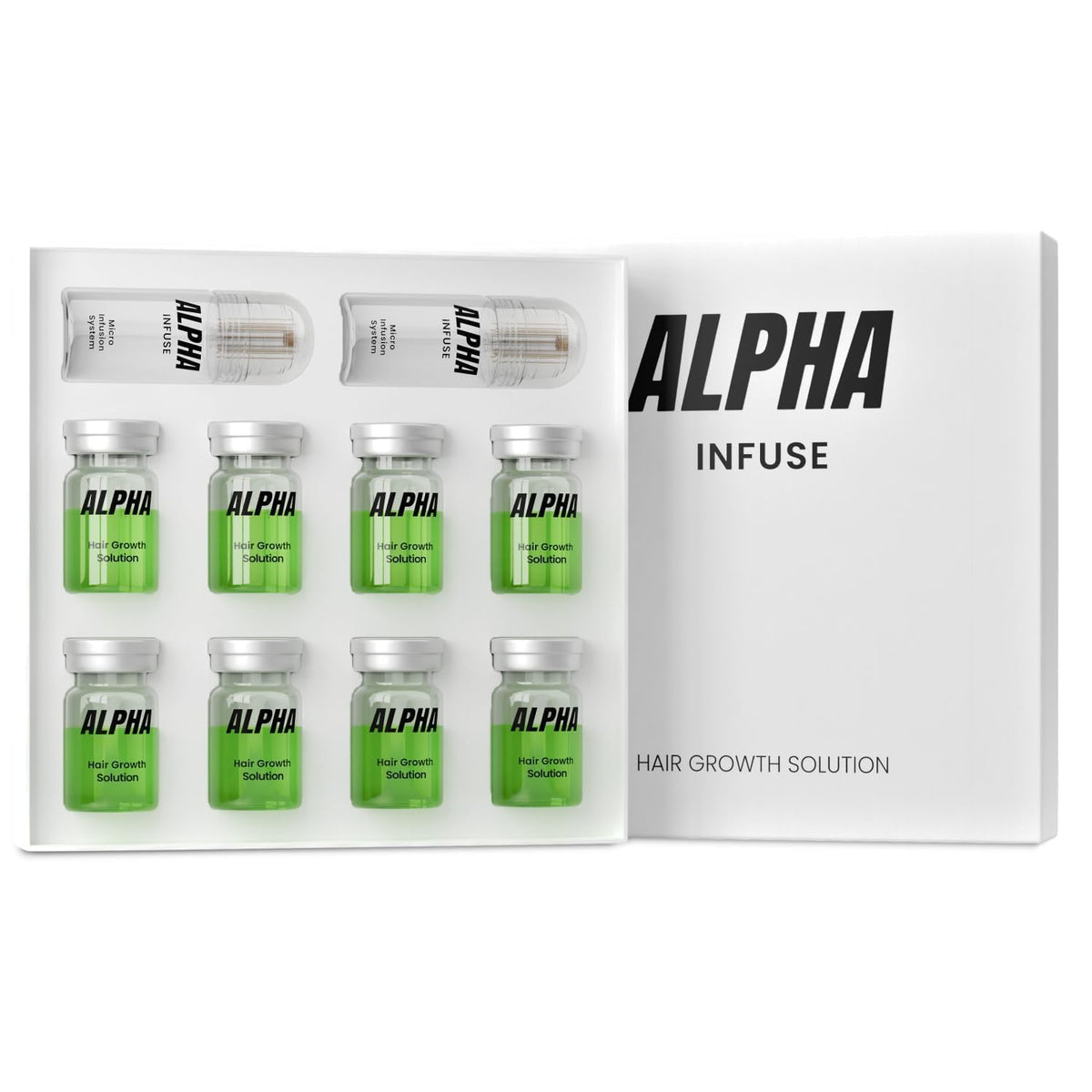 Alphainfuse front packaging showing bottle and branding for confident grooming