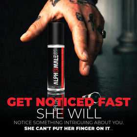 AlphaMale 10ml bottle held in hand showing pocket-sized convenience