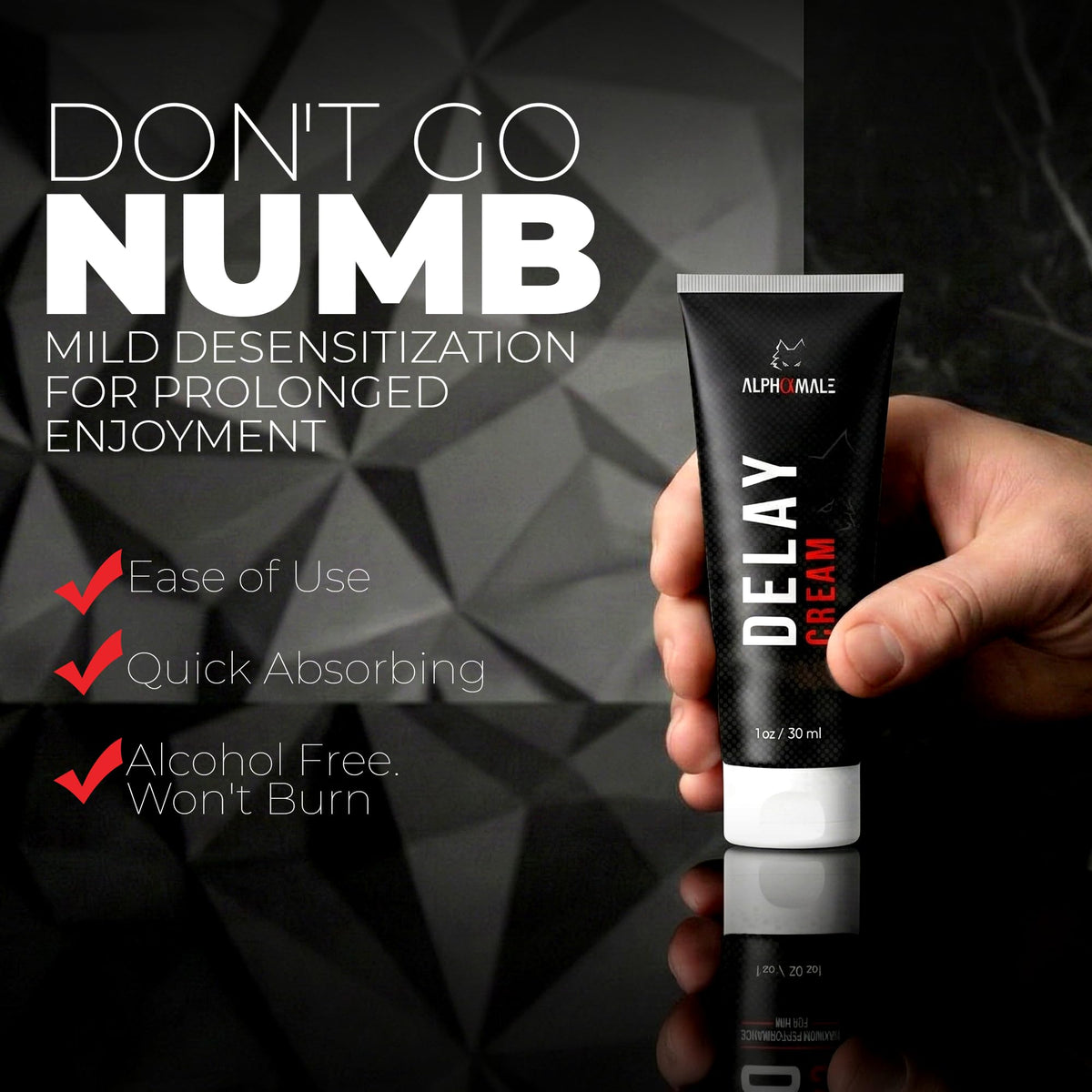 AlphaMale cream being applied to skin with hand, enables targeted desensitization