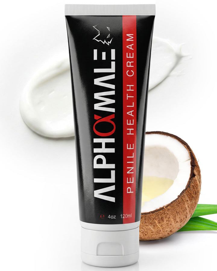 AlphaMale front packaging 4oz showing clean tube and benefit information