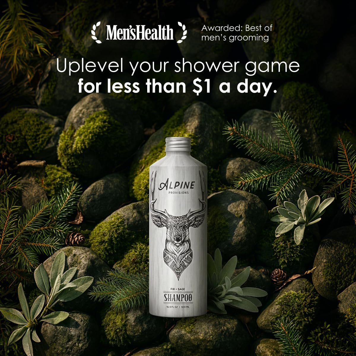 Alpine Provisions used in shower demonstrating hydrating hair wash