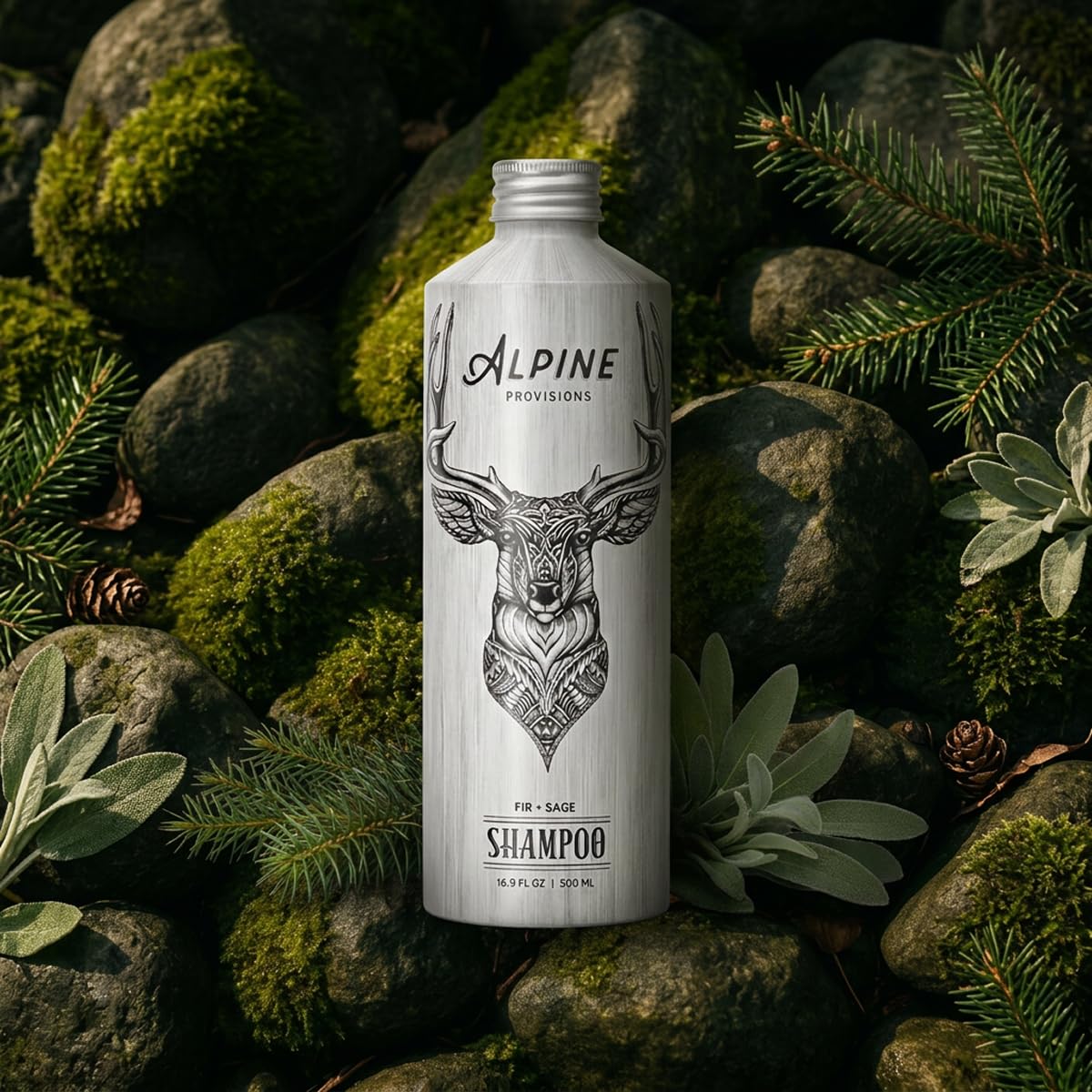 Alpine Provisions bottle beside a ruler showing 16.9 fl oz scale