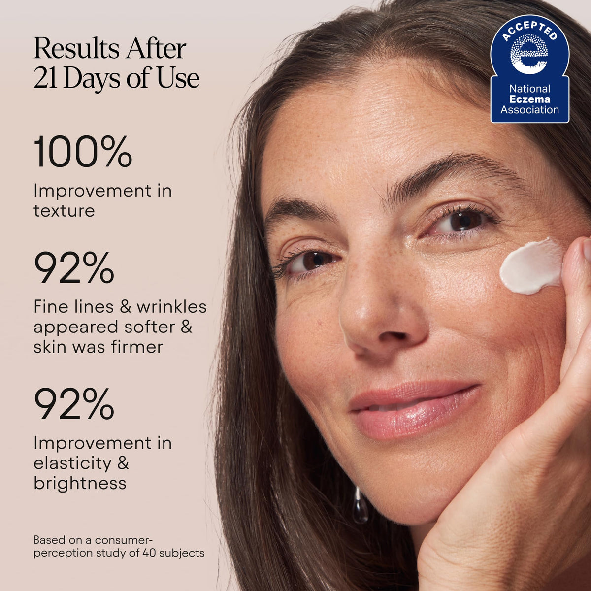 Hand applying Alpyn moisturizer demonstrating easy spreadability and immediate hydration