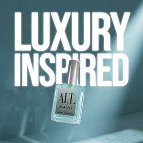 ALT. FRAGRANCES Reality close-up of label text and cap highlighting premium finish and clear branding