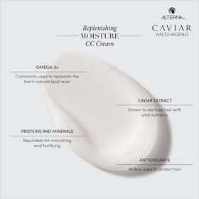 Alterna CC Cream dispensed on hand demonstrating lightweight emollient and absorption