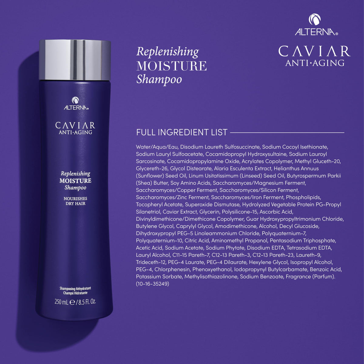 Alterna caviar ingredients label close-up showing caviar extract benefits