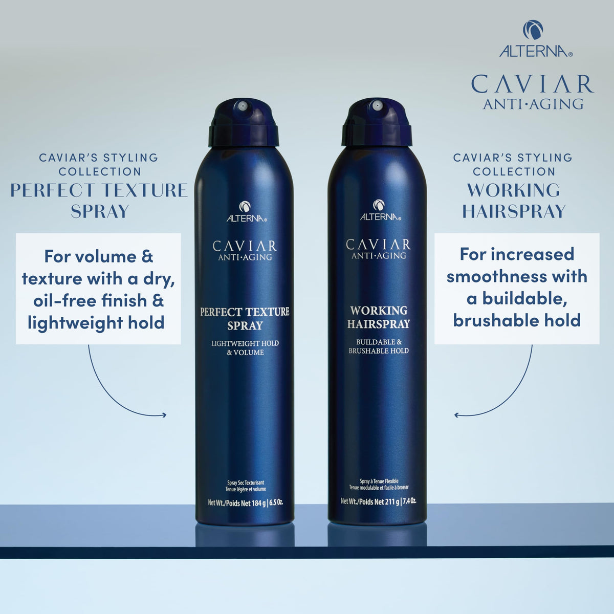 Alterna Caviar spray pattern close-up demonstrating fine even mist