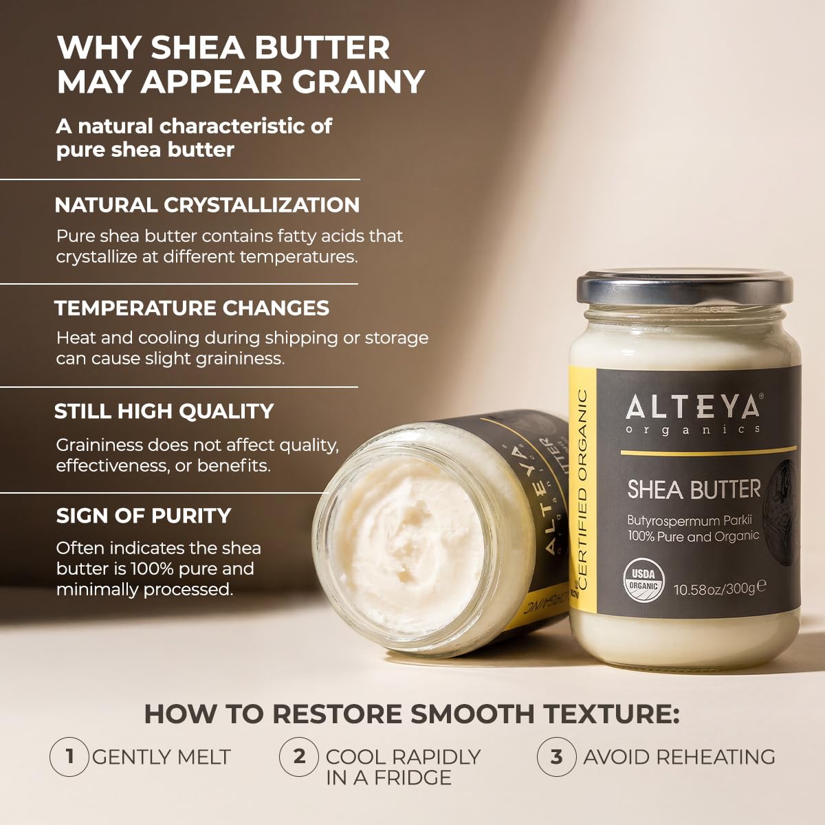 Alteya Organics closeup of shea butter texture indicating pure nutrient retention
