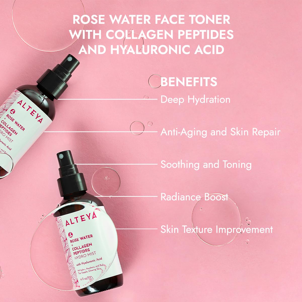 Alteya Organics texture close-up droplet showing lightweight, fast-absorbing formula