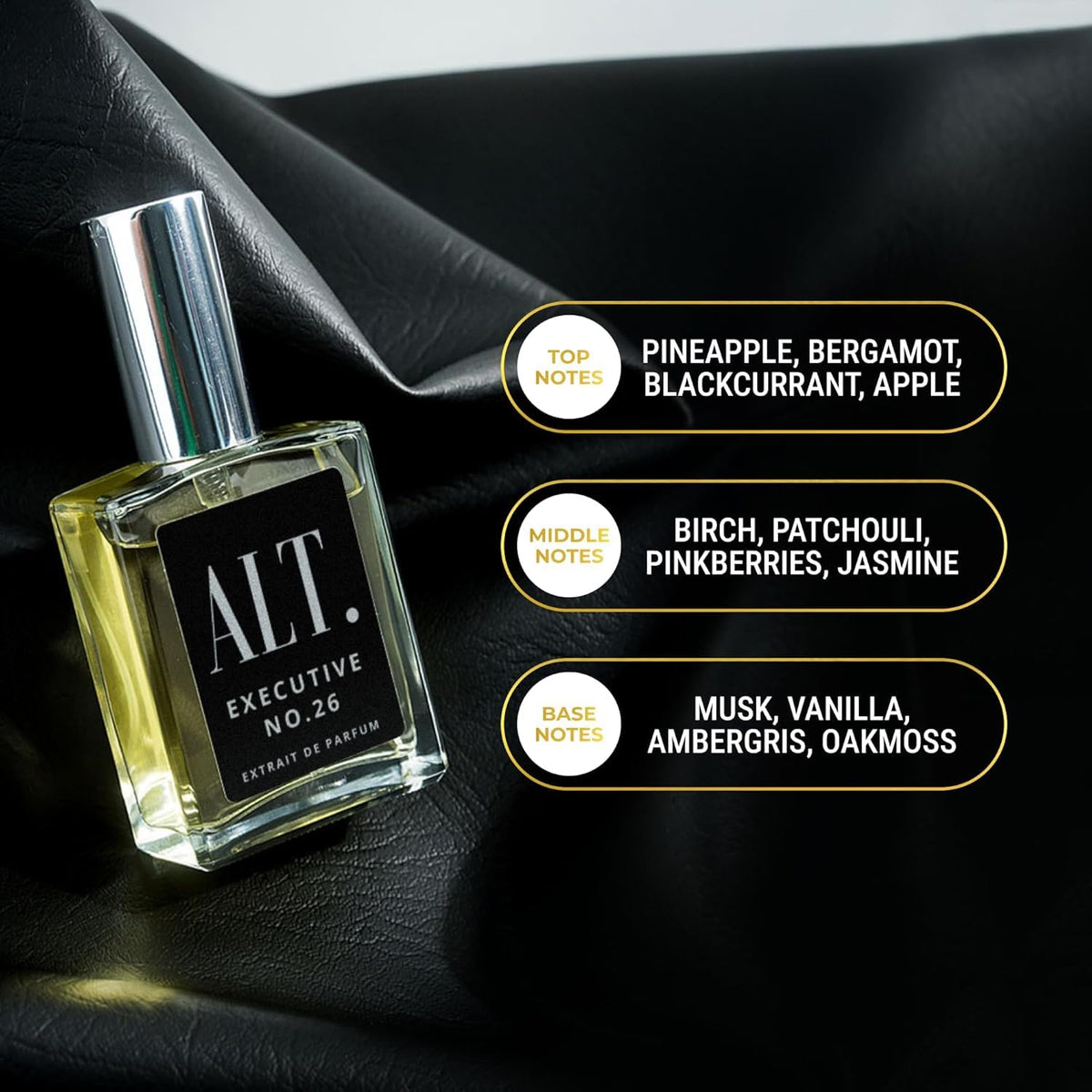 ALT. FRAGRANCES bottle staged on desk showing professional everyday usage