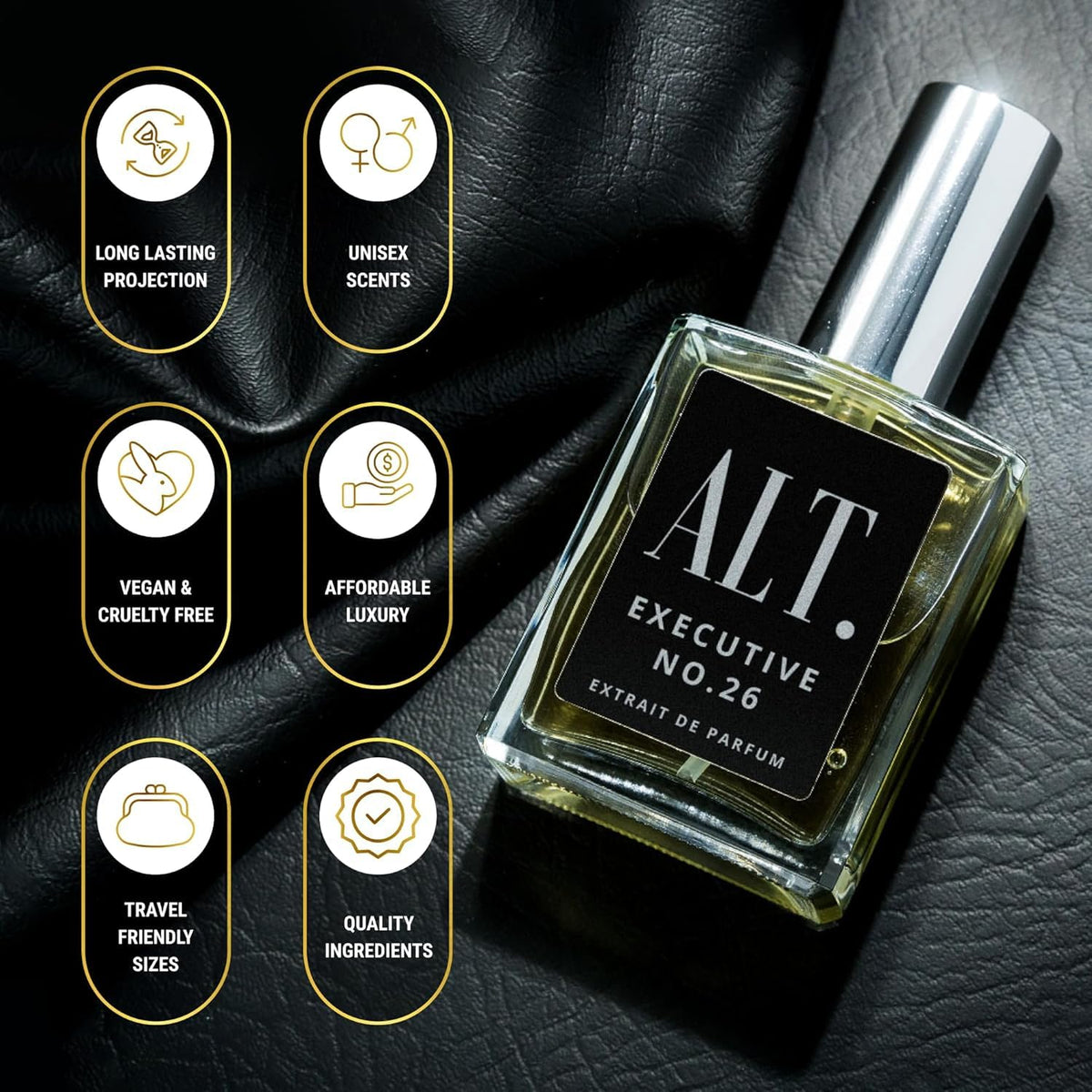 ALT. FRAGRANCES 100ml bottle in hand conveying real size and travel readiness