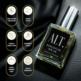 ALT. FRAGRANCES 100ml bottle in hand conveying real size and travel readiness