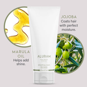 ALURAM in-use styling shot smoothing frizz for shiny hair