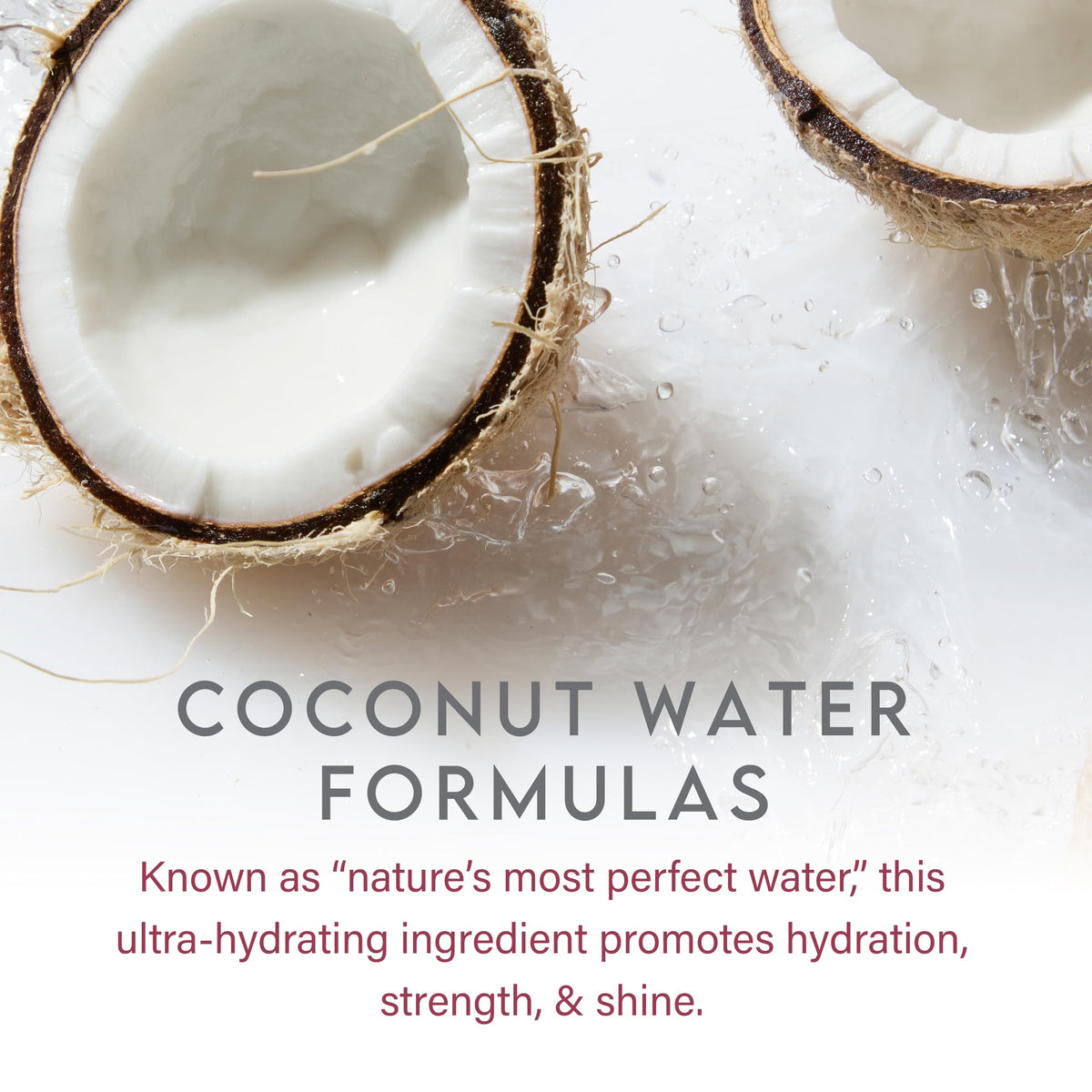 ALURAM bottle beside coconut illustrating coconut water volumizing benefit