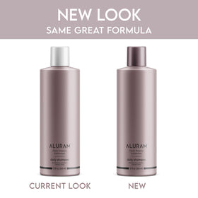 ALURAM pump and label close-up highlighting ingredients and salon-quality feel