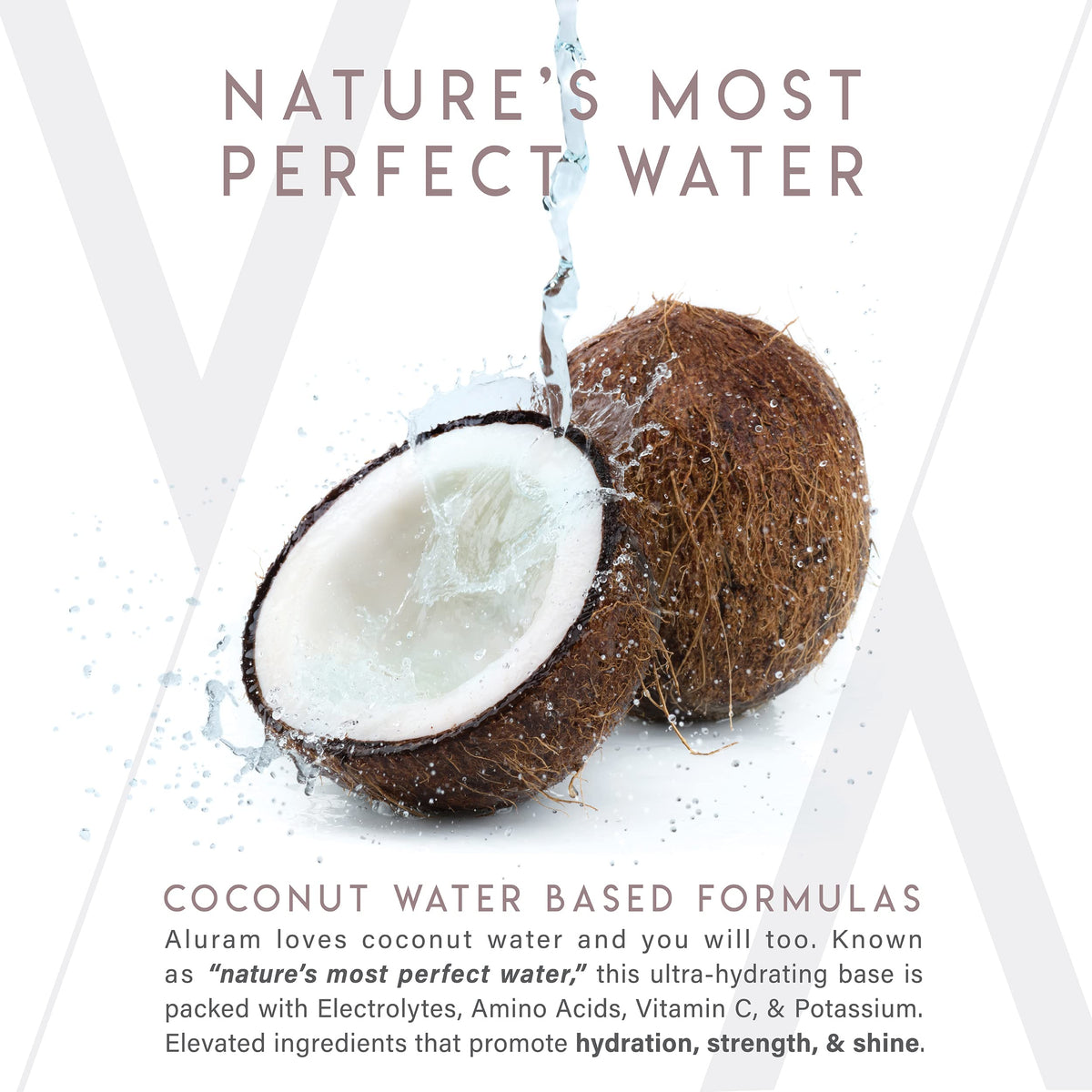 ALURAM coconut water and rice protein display highlighting natural lift