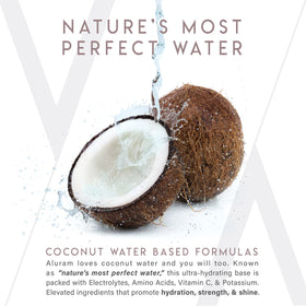 ALURAM coconut water and rice protein display highlighting natural lift