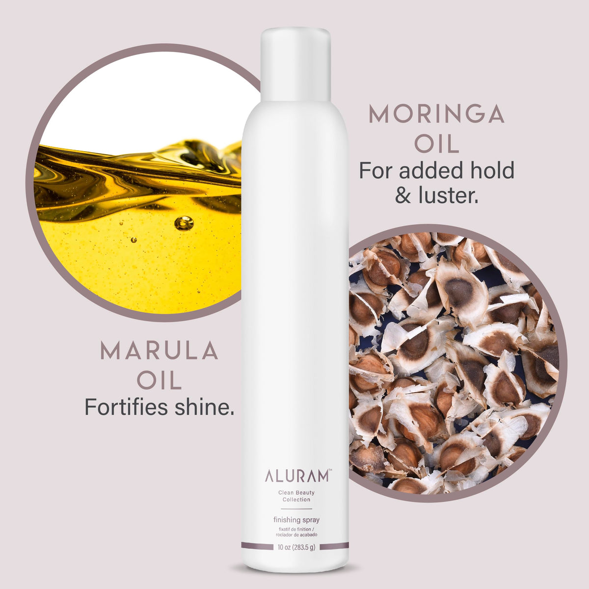 ALURAM spray in use on model showing long-lasting styled hair benefit