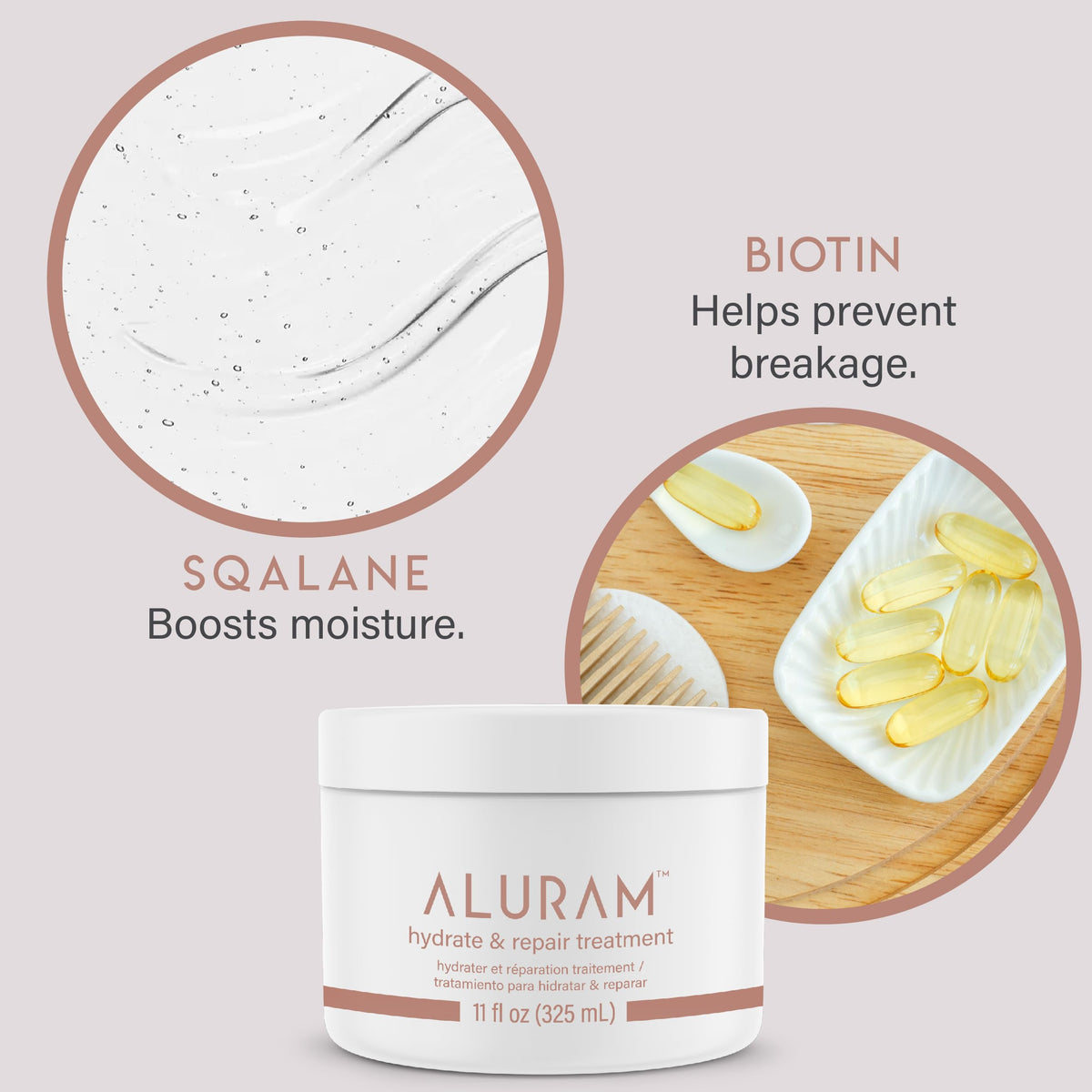 ALURAM in use on wet hair demonstrating treatment application and frizz-smoothing benefit