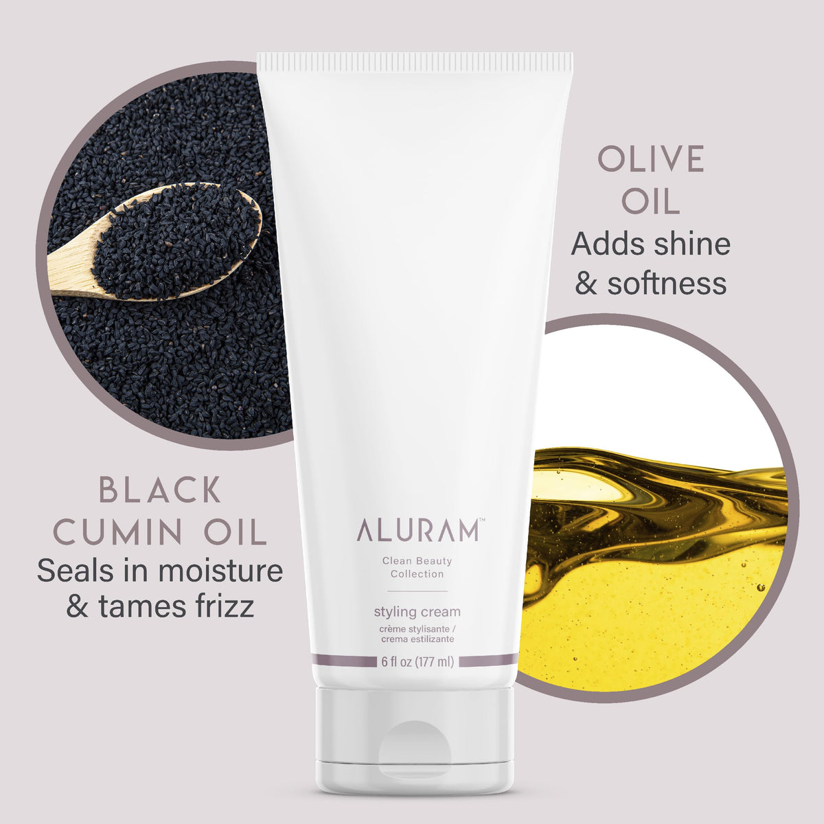 ALURAM product with coconut and oils depicting natural ingredients and nourishment