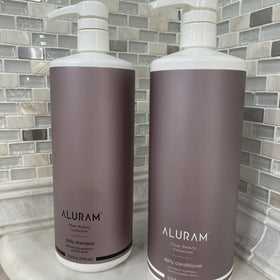 ALURAM pump dispensing creamy shampoo texture that rinses clean for lightweight hydration