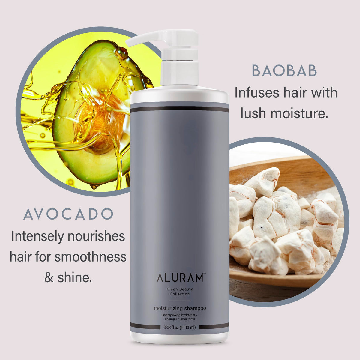 ALURAM shampoo being applied to wet hair to improve moisture and manageability