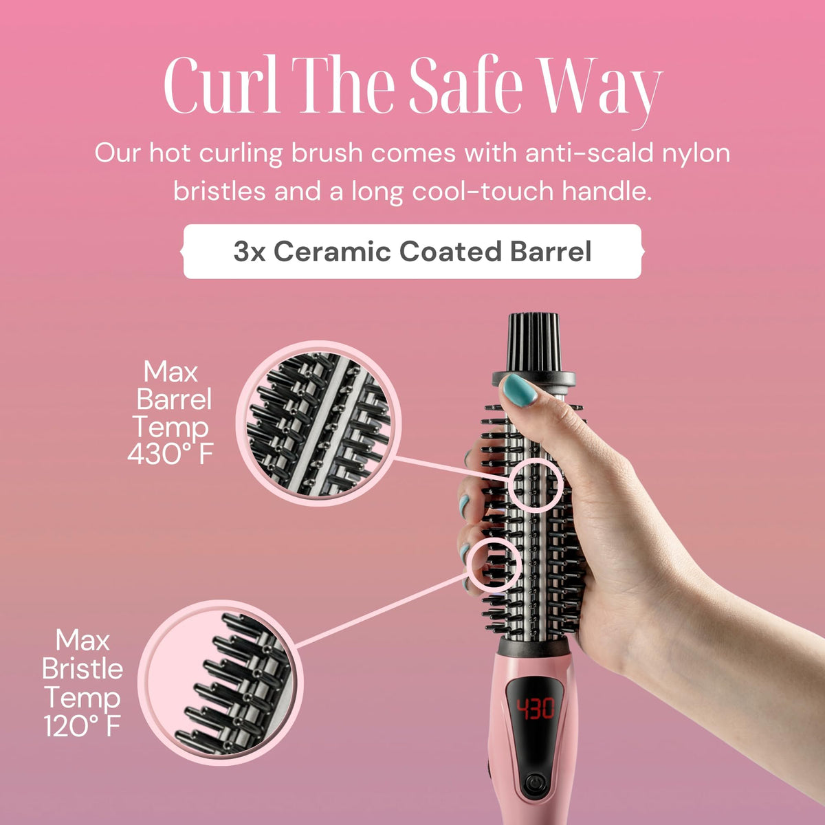 Alure anti-scald nylon bristles detail protecting fingers and scalp