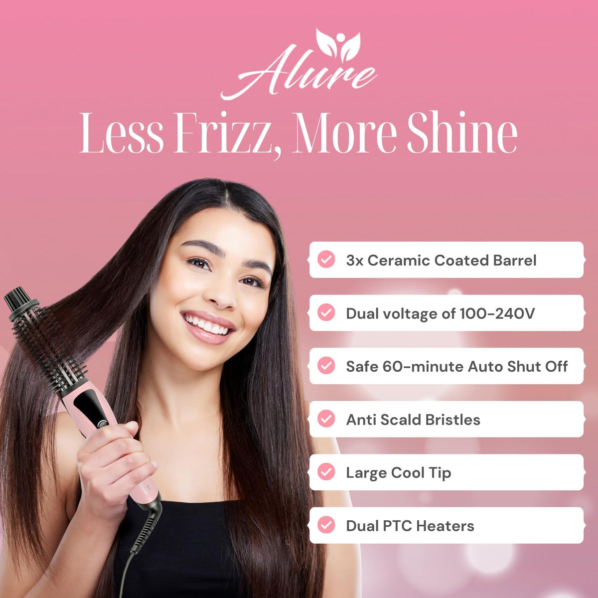 Alure ceramic barrel close-up for even heat and frizz-free finish