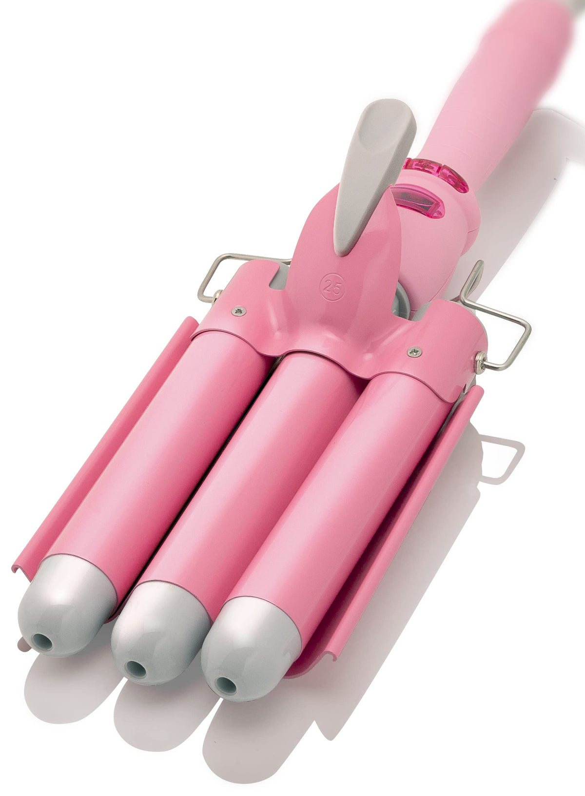 Alure front view of white pink triple-barrel wand showing sleek design and fast styling benefit