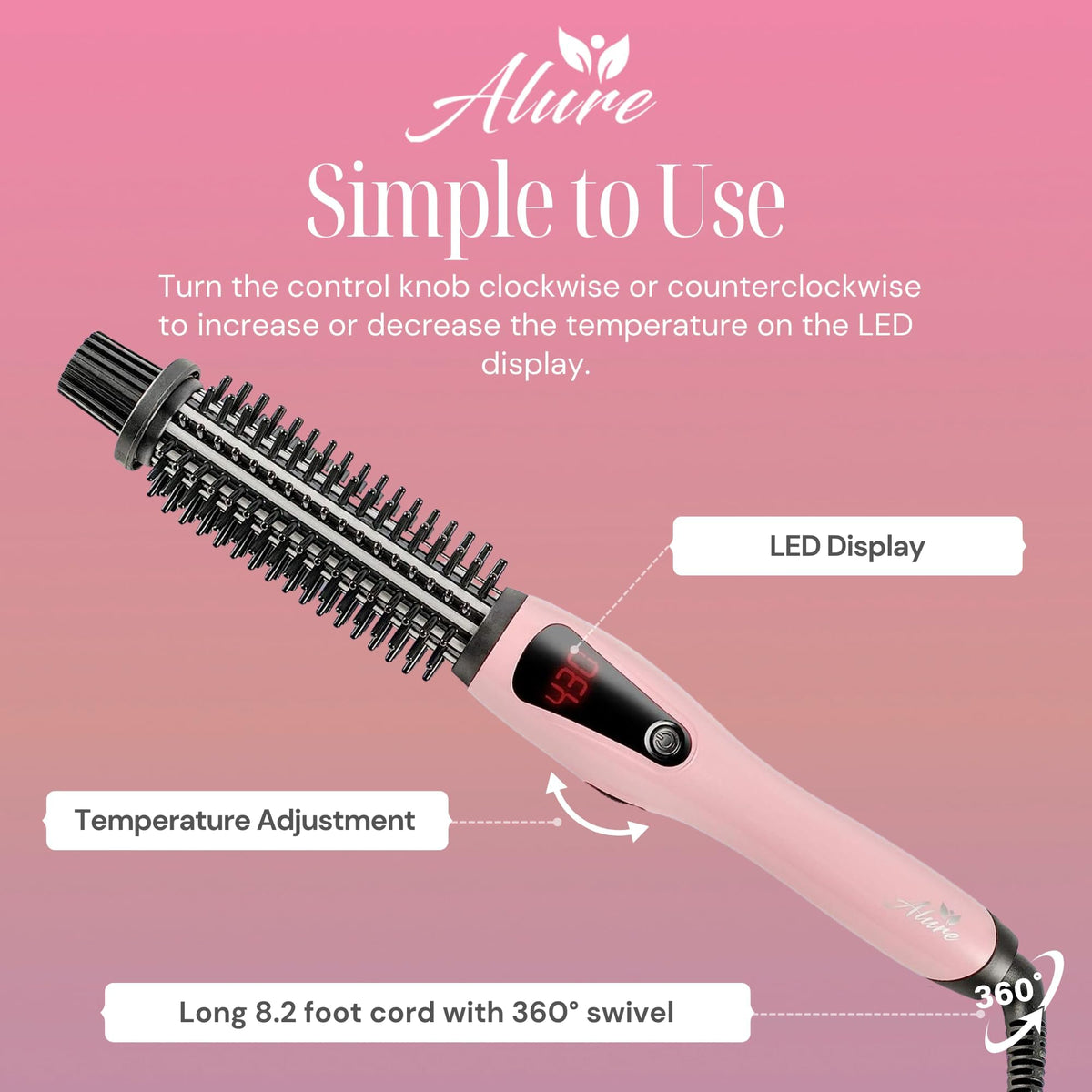 Alure styling brush in use creating glossy curls on short hair