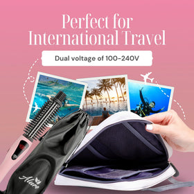 Alure styling brush with travel pouch demonstrating portable convenience