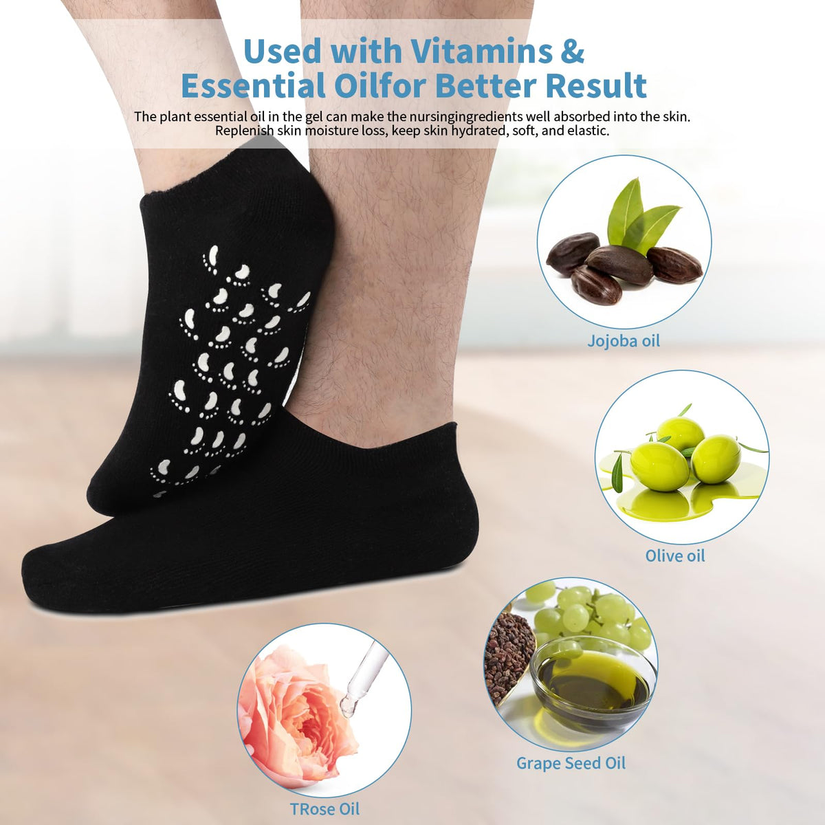 ALUROICE socks worn in bedroom lifestyle showing comfortable at-home treatment