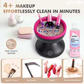 Alyfini in use cleaning a foundation brush quickly and effectively