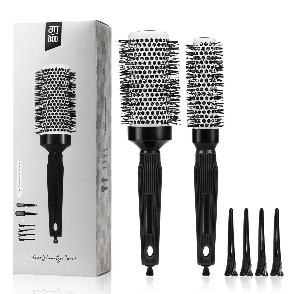 AM 8:00 full kit laid out showing brushes and clips for faster styling