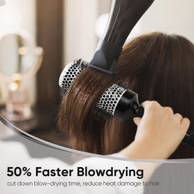 AM 8:00 brush used with blow dryer on long hair for quicker drying