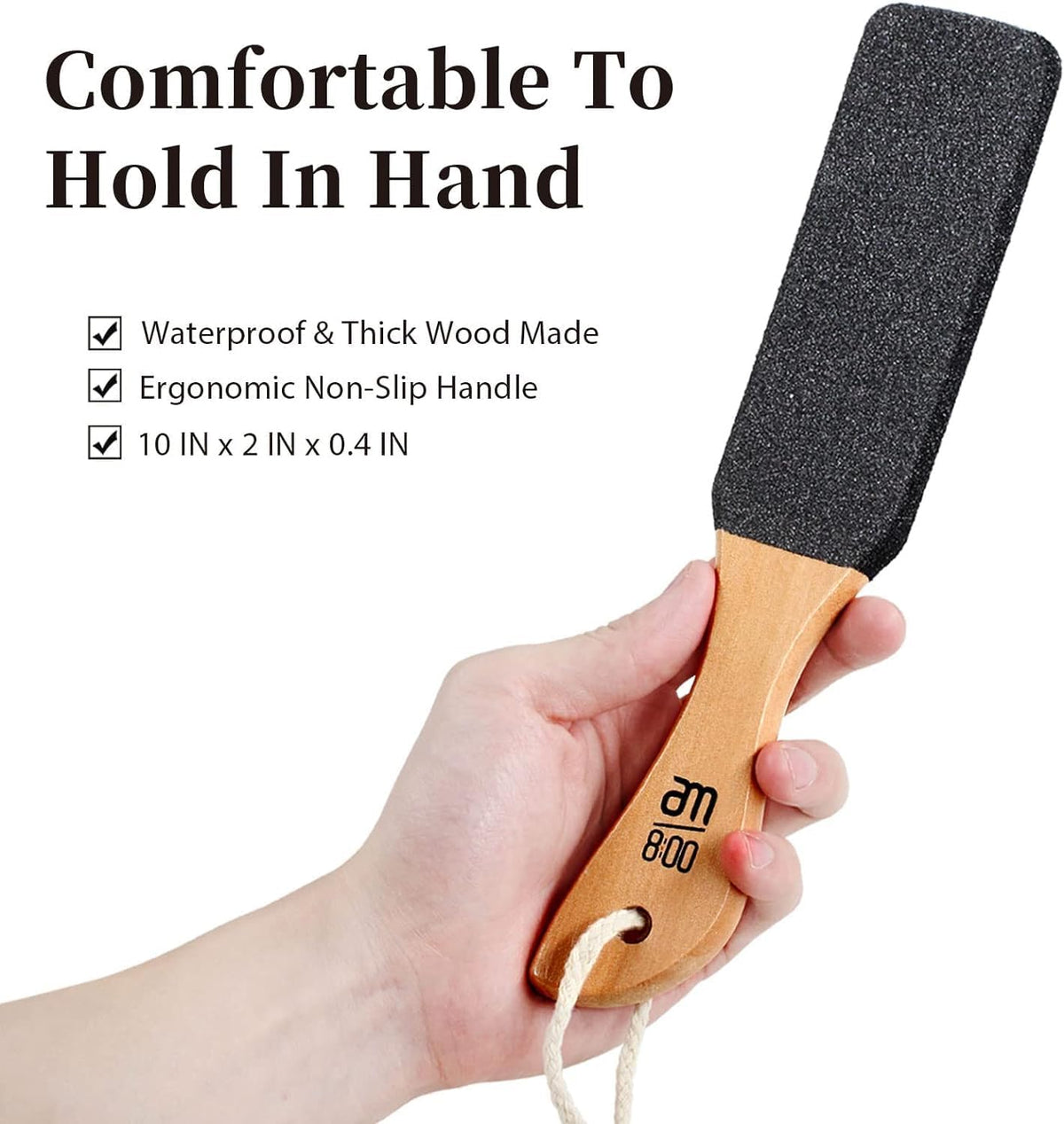 AM 8:00 wooden handle detail highlighting secure grip and comfortable control
